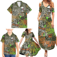 Yeah Nah Graffiti Skull New Zealand Slang Family Matching Summer Maxi Dress and Hawaiian Shirt Kiwi Grunge Brick Wall and Bold Urban Street Art TS04 - Polynesian Pride