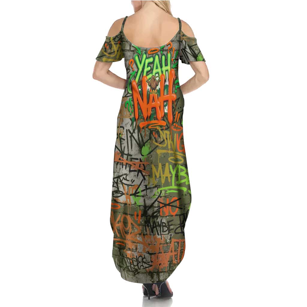 Yeah Nah Graffiti Skull New Zealand Slang Family Matching Summer Maxi Dress and Hawaiian Shirt Kiwi Grunge Brick Wall and Bold Urban Street Art TS04 - Polynesian Pride
