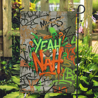 Yeah Nah Graffiti Skull New Zealand Slang Garden Flag Kiwi Grunge Brick Wall and Bold Urban Street Art TS04 Garden Flag Multicolor - Polynesian Pride
