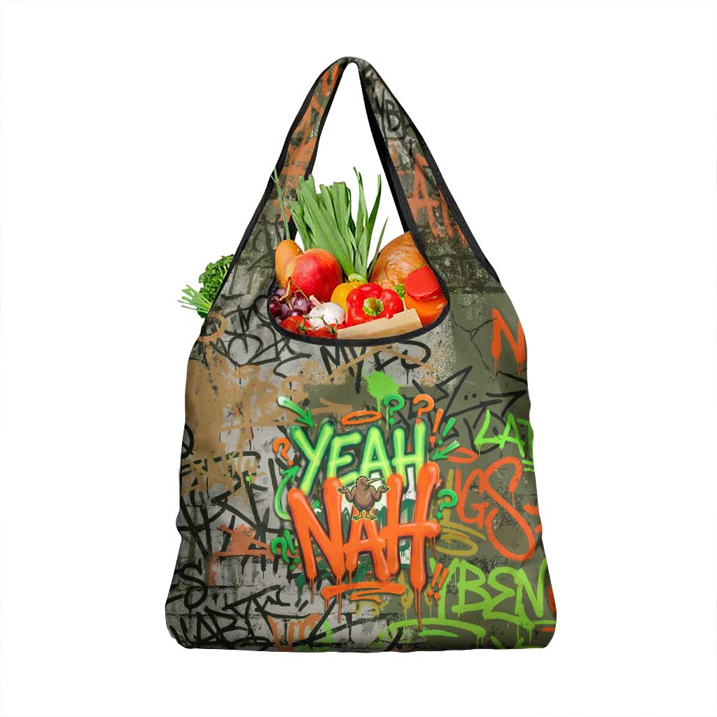 Yeah Nah Graffiti Skull New Zealand Slang Grocery Bag Kiwi Grunge Brick Wall and Bold Urban Street Art TS04 1-pack One Size Multicolor - Polynesian Pride