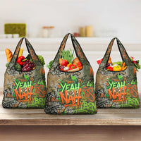 Yeah Nah Graffiti Skull New Zealand Slang Grocery Bag Kiwi Grunge Brick Wall and Bold Urban Street Art TS04 3-pack One Size Multicolor - Polynesian Pride