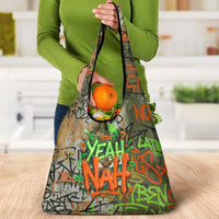 Yeah Nah Graffiti Skull New Zealand Slang Grocery Bag Kiwi Grunge Brick Wall and Bold Urban Street Art TS04 - Polynesian Pride