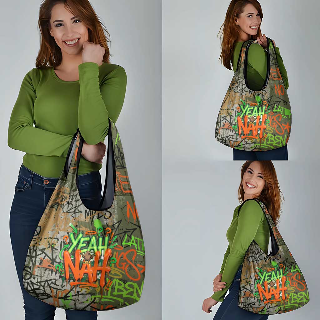 Yeah Nah Graffiti Skull New Zealand Slang Grocery Bag Kiwi Grunge Brick Wall and Bold Urban Street Art TS04 - Polynesian Pride