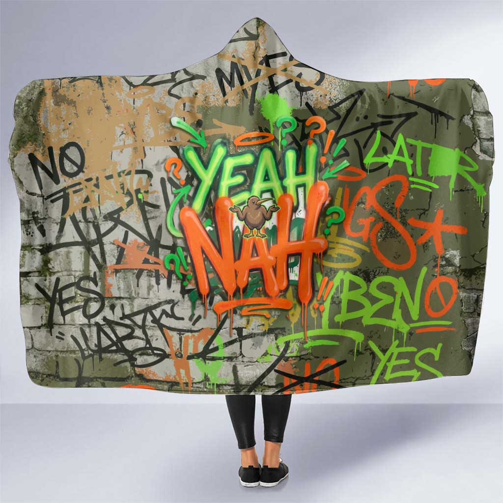 Yeah Nah Graffiti Skull New Zealand Slang Hooded Blanket Kiwi Grunge Brick Wall and Bold Urban Street Art TS04 One Size Multicolor - Polynesian Pride