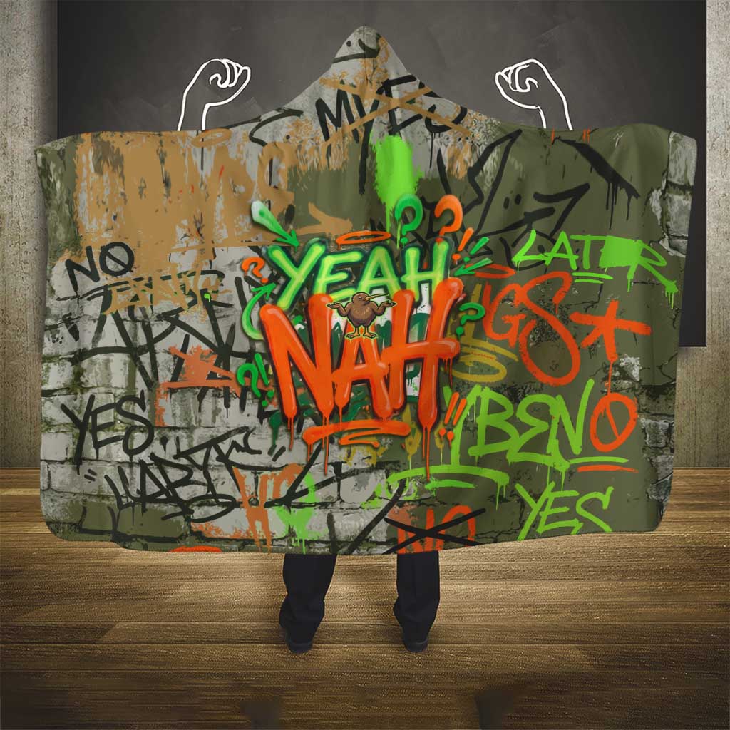 Yeah Nah Graffiti Skull New Zealand Slang Hooded Blanket Kiwi Grunge Brick Wall and Bold Urban Street Art TS04 - Polynesian Pride