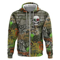 Yeah Nah Graffiti Skull New Zealand Slang Hoodie Kiwi Grunge Brick Wall and Bold Urban Street Art TS04 Zip Hoodie Multicolor - Polynesian Pride