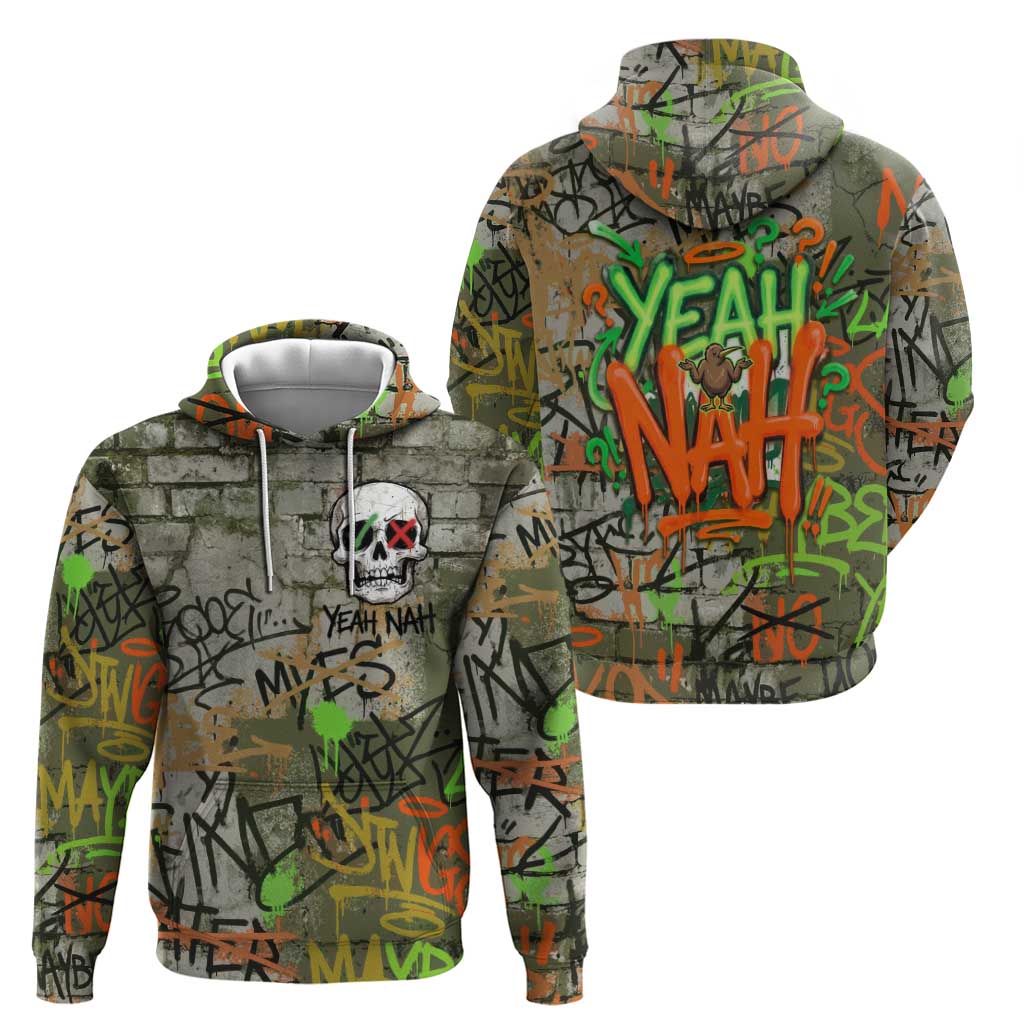 Yeah Nah Graffiti Skull New Zealand Slang Hoodie Kiwi Grunge Brick Wall and Bold Urban Street Art TS04 - Polynesian Pride