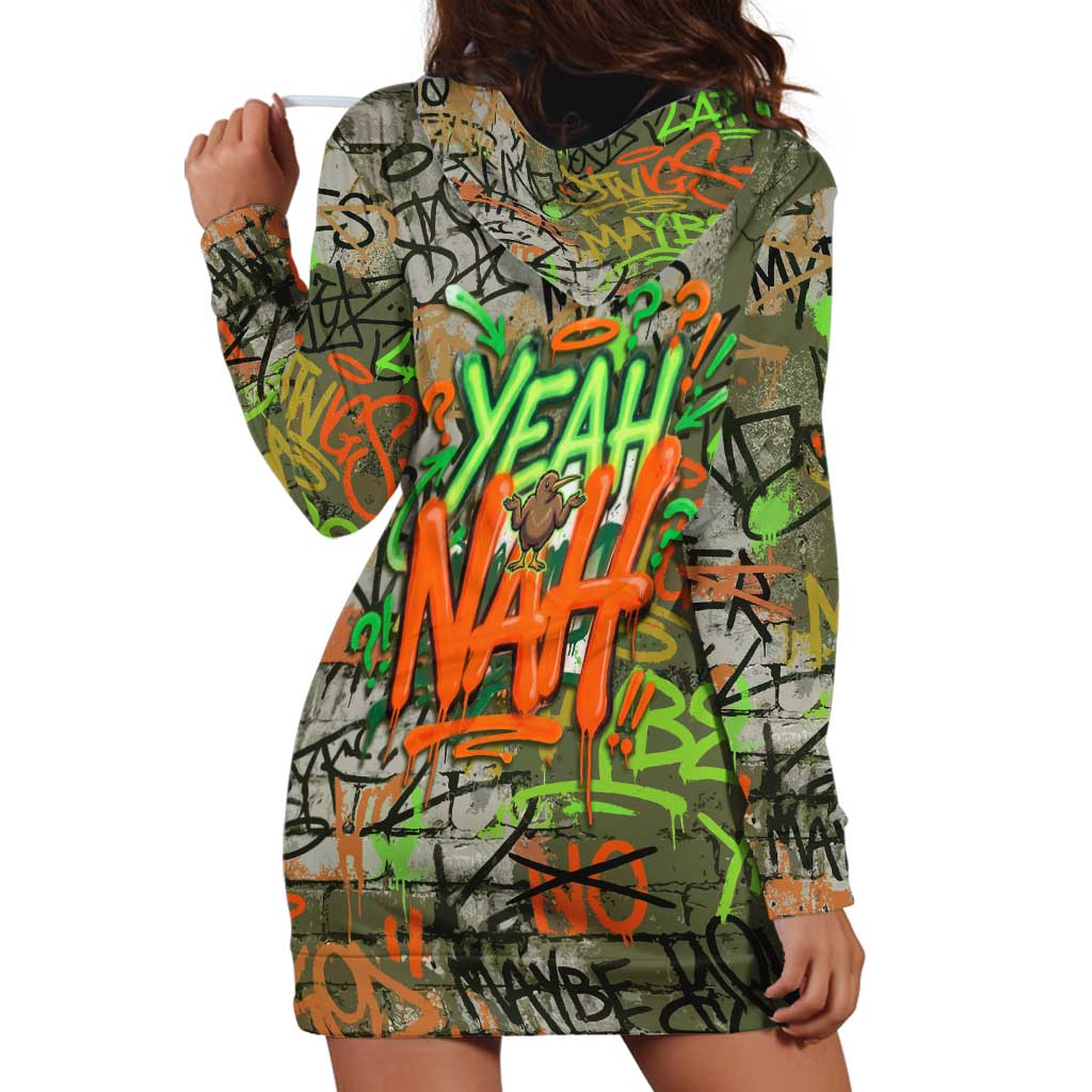 Yeah Nah Graffiti Skull New Zealand Slang Hoodie Dress Kiwi Grunge Brick Wall and Bold Urban Street Art TS04 - Polynesian Pride
