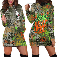 Yeah Nah Graffiti Skull New Zealand Slang Hoodie Dress Kiwi Grunge Brick Wall and Bold Urban Street Art TS04 - Polynesian Pride