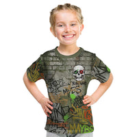 Yeah Nah Graffiti Skull New Zealand Slang Kid T Shirt Kiwi Grunge Brick Wall and Bold Urban Street Art TS04 Multicolor - Polynesian Pride