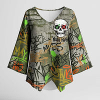 Yeah Nah Graffiti Skull New Zealand Slang Kimono Sleeve Blouse Kiwi Grunge Brick Wall and Bold Urban Street Art TS04 Female Multicolor - Polynesian Pride