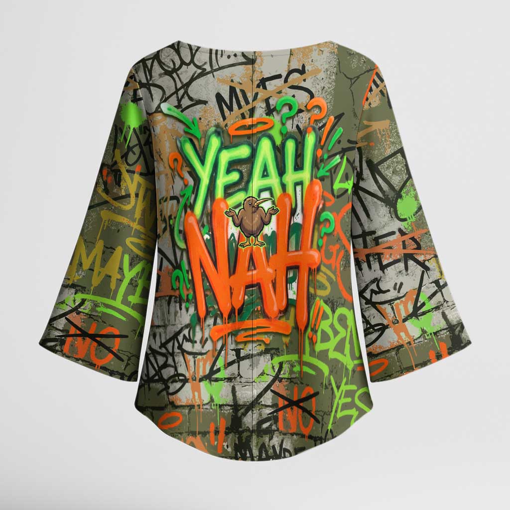 Yeah Nah Graffiti Skull New Zealand Slang Kimono Sleeve Blouse Kiwi Grunge Brick Wall and Bold Urban Street Art TS04 - Polynesian Pride