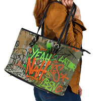 Yeah Nah Graffiti Skull New Zealand Slang Leather Tote Bag Kiwi Grunge Brick Wall and Bold Urban Street Art TS04 - Polynesian Pride