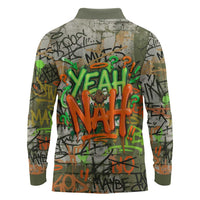 Yeah Nah Graffiti Skull New Zealand Slang Long Sleeve Polo Shirt Kiwi Grunge Brick Wall and Bold Urban Street Art TS04 - Polynesian Pride