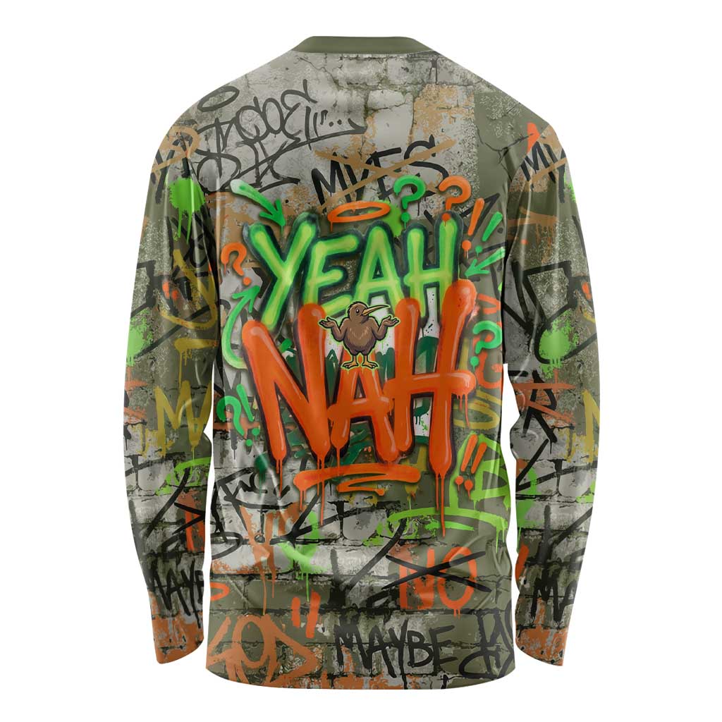 Yeah Nah Graffiti Skull New Zealand Slang Long Sleeve Shirt Kiwi Grunge Brick Wall and Bold Urban Street Art TS04 - Polynesian Pride