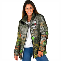 Yeah Nah Graffiti Skull New Zealand Slang Padded Jacket Kiwi Grunge Brick Wall and Bold Urban Street Art