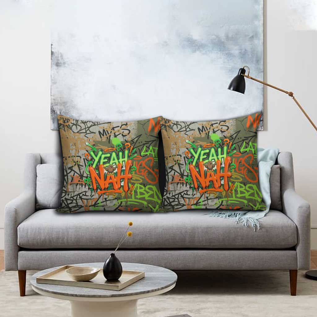 Yeah Nah Graffiti Skull New Zealand Slang Pillow Cover Kiwi Grunge Brick Wall and Bold Urban Street Art TS04 - Polynesian Pride