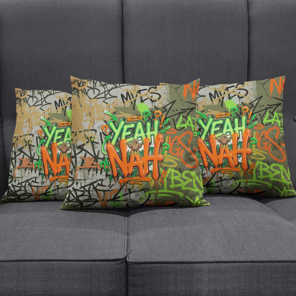 Yeah Nah Graffiti Skull New Zealand Slang Pillow Cover Kiwi Grunge Brick Wall and Bold Urban Street Art TS04 - Polynesian Pride