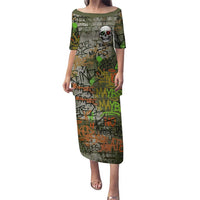 Yeah Nah Graffiti Skull New Zealand Slang Puletasi Kiwi Grunge Brick Wall and Bold Urban Street Art TS04 Long Dress Multicolor - Polynesian Pride