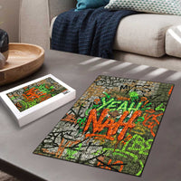 Yeah Nah Graffiti Skull New Zealand Slang Puzzle Kiwi Grunge Brick Wall and Bold Urban Street Art