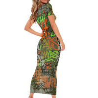 Yeah Nah Graffiti Skull New Zealand Slang Short Sleeve Bodycon Dress Kiwi Grunge Brick Wall and Bold Urban Street Art TS04 - Polynesian Pride