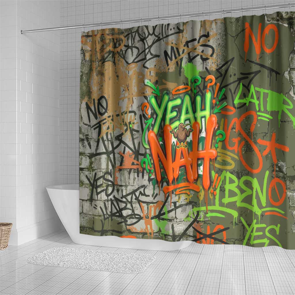 Yeah Nah Graffiti Skull New Zealand Slang Shower Curtain Kiwi Grunge Brick Wall and Bold Urban Street Art TS04 - Polynesian Pride