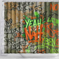 Yeah Nah Graffiti Skull New Zealand Slang Shower Curtain Kiwi Grunge Brick Wall and Bold Urban Street Art TS04 - Polynesian Pride