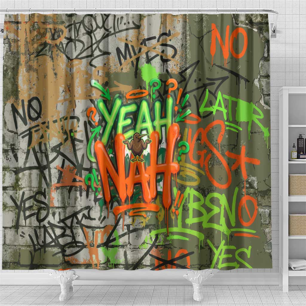 Yeah Nah Graffiti Skull New Zealand Slang Shower Curtain Kiwi Grunge Brick Wall and Bold Urban Street Art TS04 - Polynesian Pride