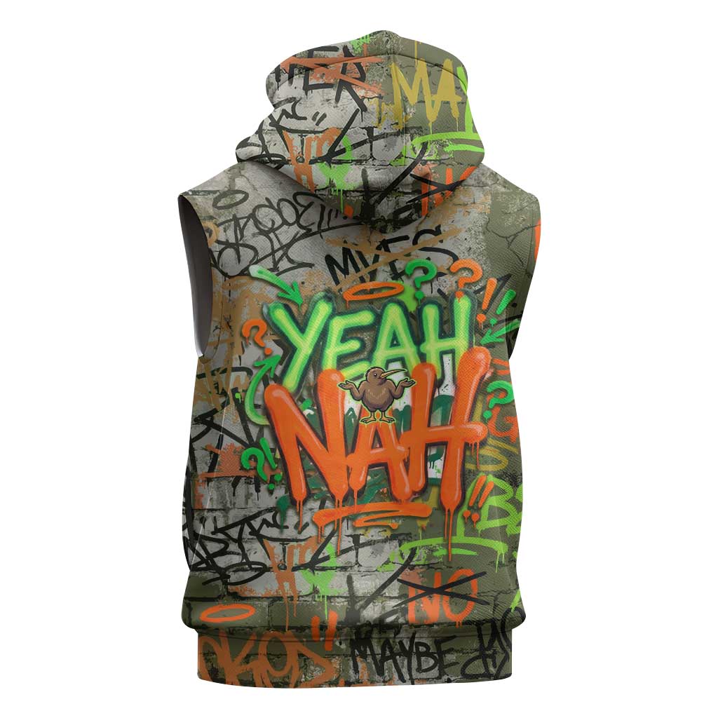 Yeah Nah Graffiti Skull New Zealand Slang Sleeveless Hoodie Kiwi Grunge Brick Wall and Bold Urban Street Art TS04 - Polynesian Pride