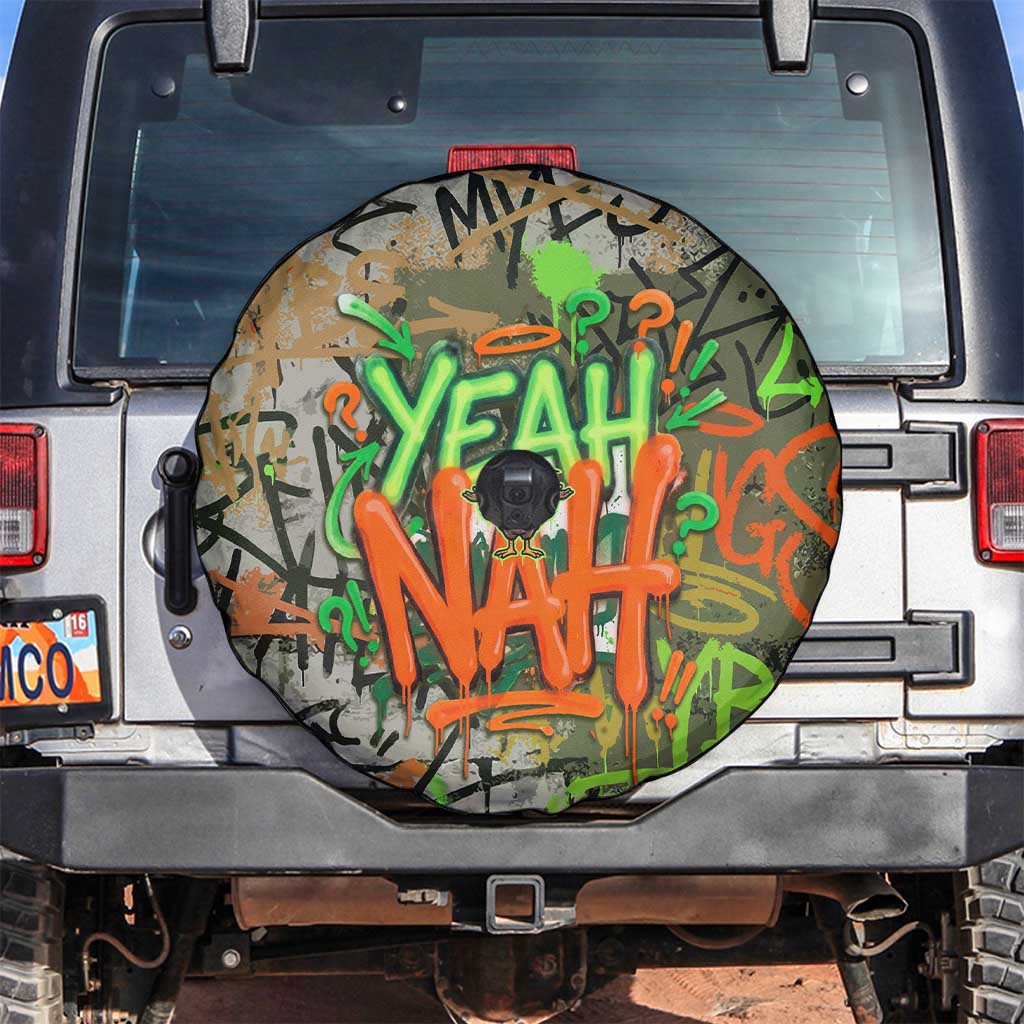 Yeah Nah Graffiti Skull New Zealand Slang Spare Tire Cover Kiwi Grunge Brick Wall and Bold Urban Street Art TS04 Multicolor - Polynesian Pride