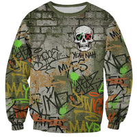Yeah Nah Graffiti Skull New Zealand Slang Sweatshirt Kiwi Grunge Brick Wall and Bold Urban Street Art TS04 Unisex Multicolor - Polynesian Pride