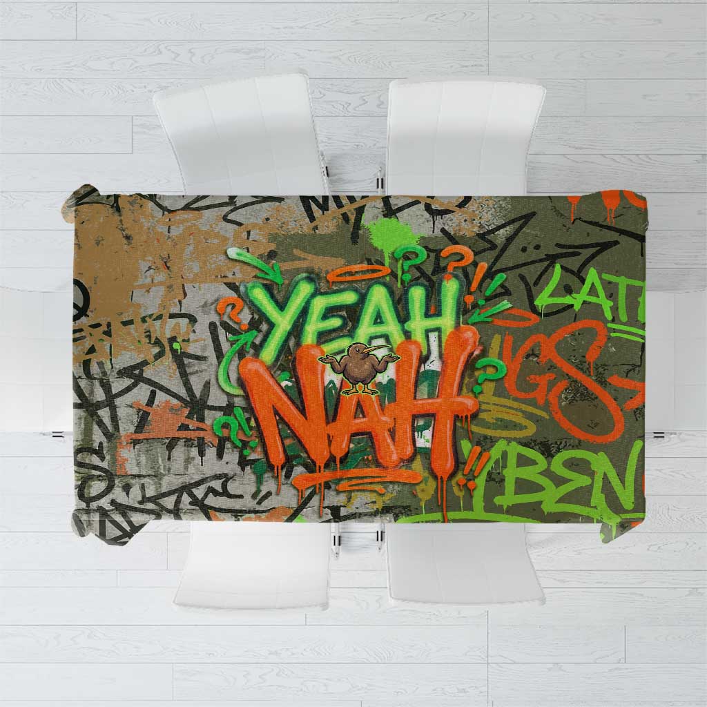 Yeah Nah Graffiti Skull New Zealand Slang Tablecloth Kiwi Grunge Brick Wall and Bold Urban Street Art