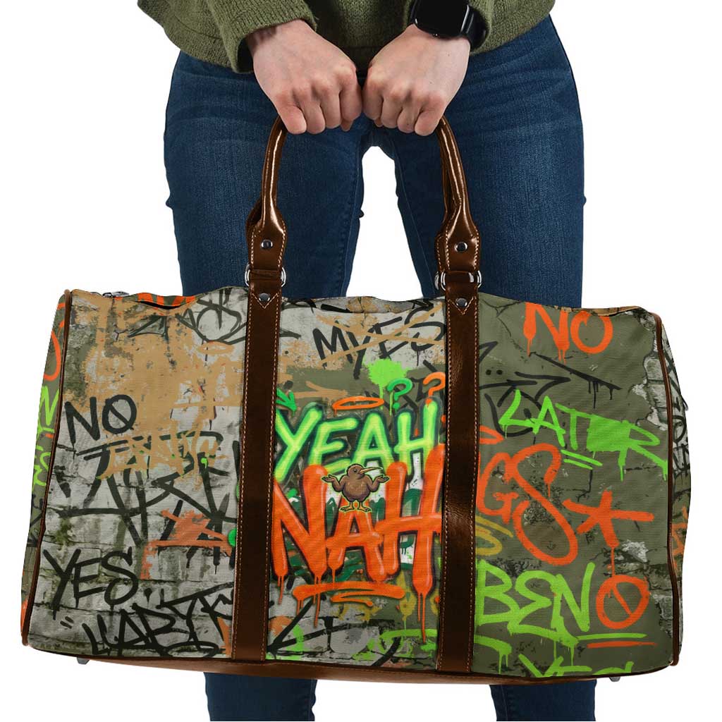 Yeah Nah Graffiti Skull New Zealand Slang Travel Bag Kiwi Grunge Brick Wall and Bold Urban Street Art TS04 Multicolor - Polynesian Pride
