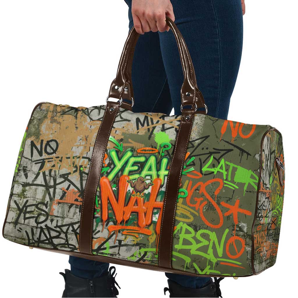 Yeah Nah Graffiti Skull New Zealand Slang Travel Bag Kiwi Grunge Brick Wall and Bold Urban Street Art TS04 - Polynesian Pride