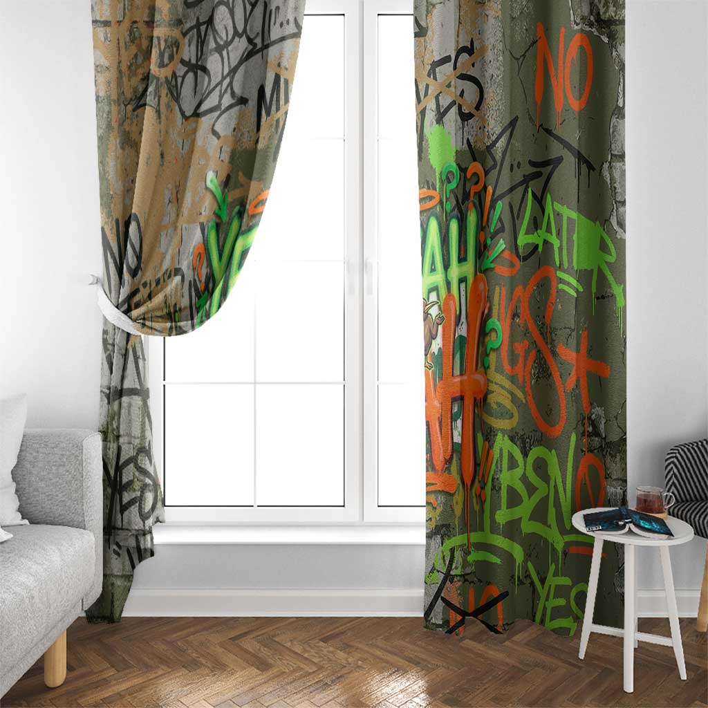 Yeah Nah Graffiti Skull New Zealand Slang Window Curtain Kiwi Grunge Brick Wall and Bold Urban Street Art