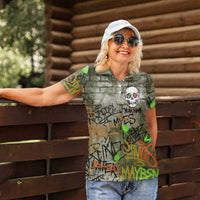 Yeah Nah Graffiti Skull New Zealand Slang Women Polo Shirt Kiwi Grunge Brick Wall and Bold Urban Street Art TS04 - Polynesian Pride