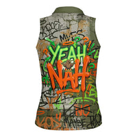 Yeah Nah Graffiti Skull New Zealand Slang Women Sleeveless Polo Shirt Kiwi Grunge Brick Wall and Bold Urban Street Art TS04 - Polynesian Pride