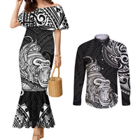 Hawaii Polynesian Couples Matching Mermaid Dress and Long Sleeve Button Shirts Gorila Tatoo Polynesian Style TS04 Black - Polynesian Pride