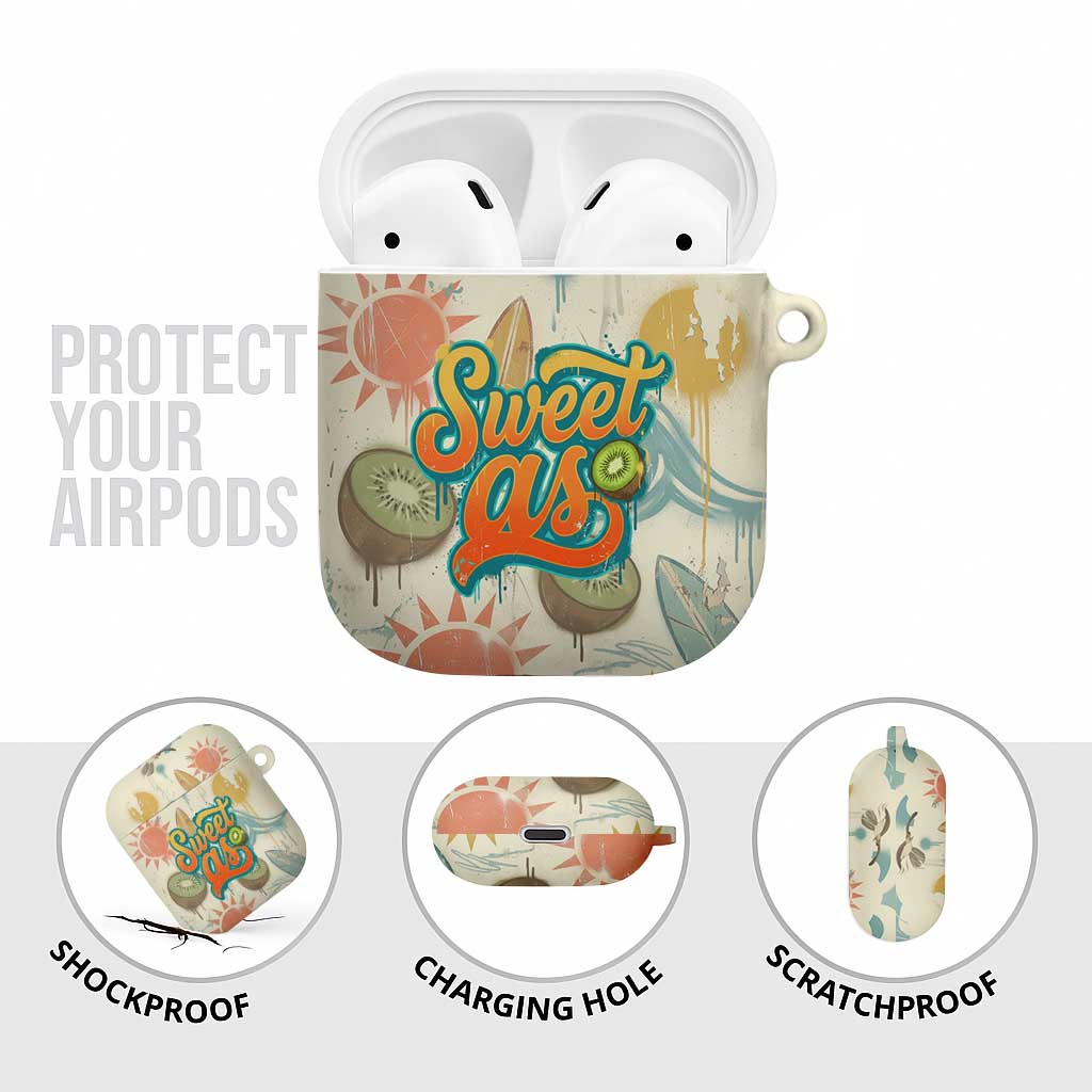 NZ Slang Sweet As Kiwi Shaka Sign AirPods Case New Zealand Surfboards Sun and Tropical Beach Retro TS04 - Polynesian Pride