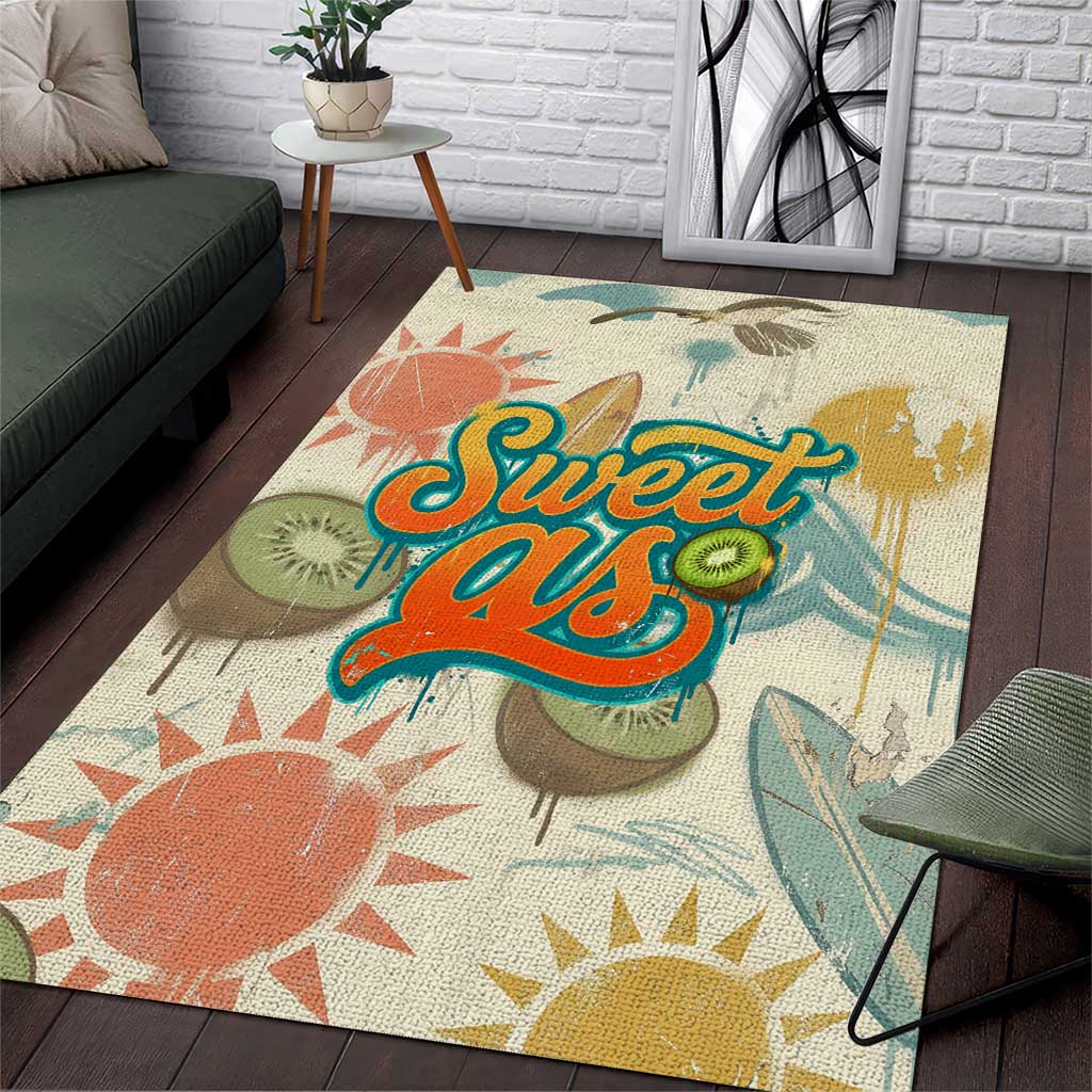 NZ Slang Sweet As Kiwi Shaka Sign Area Rug New Zealand Surfboards Sun and Tropical Beach Retro TS04 Beige - Polynesian Pride