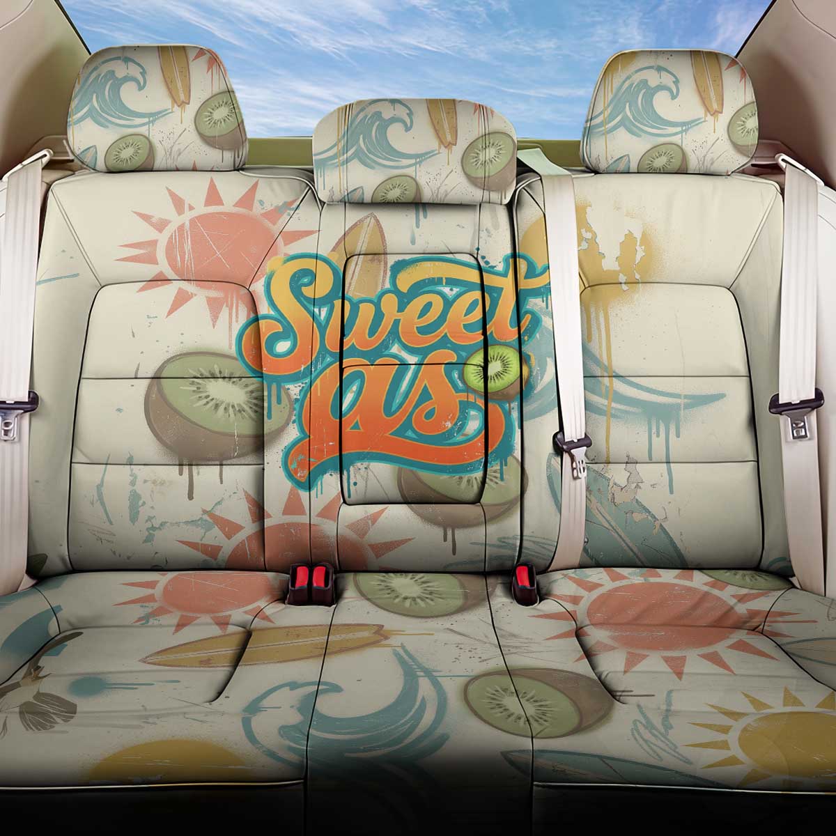 NZ Slang Sweet As Kiwi Shaka Sign Back Car Seat Cover New Zealand Surfboards Sun and Tropical Beach Retro TS04 One Size Beige - Polynesian Pride