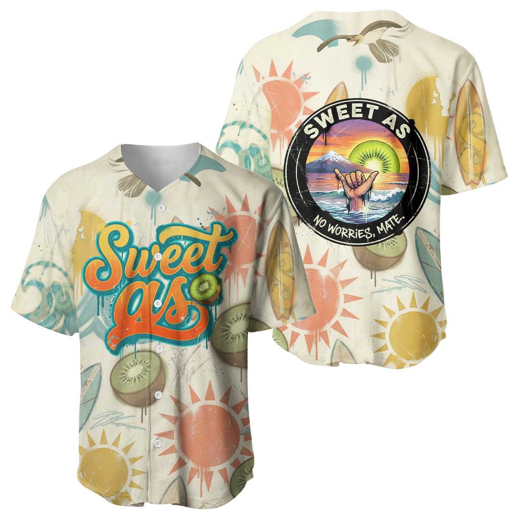 NZ Slang Sweet As Kiwi Shaka Sign Baseball Jersey New Zealand Surfboards Sun and Tropical Beach Retro TS04 - Polynesian Pride