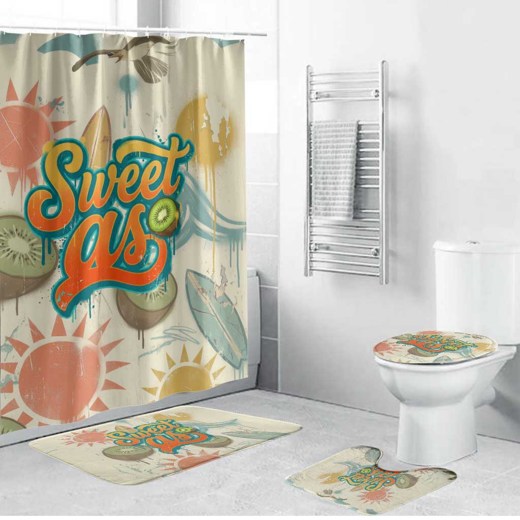 NZ Slang Sweet As Kiwi Shaka Sign Bathroom Set New Zealand Surfboards Sun and Tropical Beach Retro TS04 Bathroom Set (4 pcs) Beige - Polynesian Pride