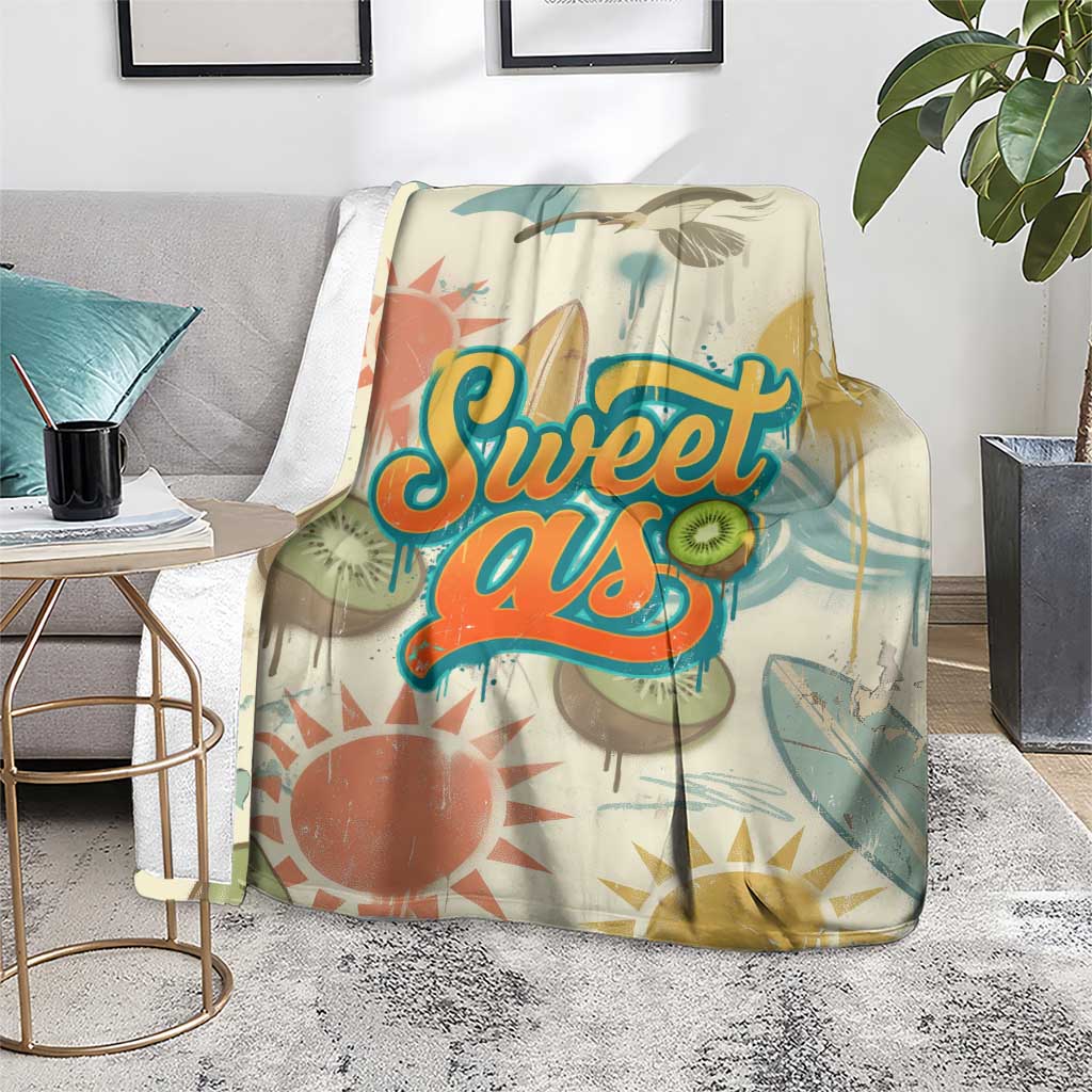 NZ Slang Sweet As Kiwi Shaka Sign Blanket New Zealand Surfboards Sun and Tropical Beach Retro