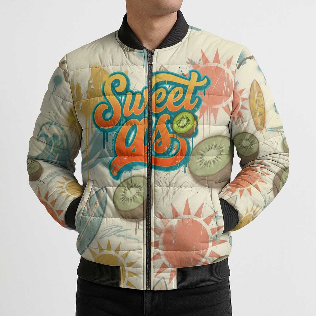 NZ Slang Sweet As Kiwi Shaka Sign Bomber Puffer Jacket New Zealand Surfboards Sun and Tropical Beach Retro TS04 - Polynesian Pride