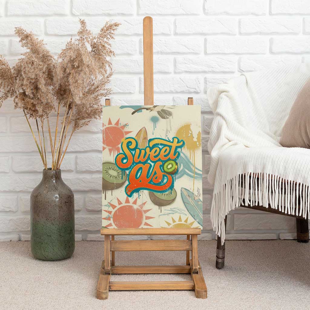 NZ Slang Sweet As Kiwi Shaka Sign Canvas Wall Art New Zealand Surfboards Sun and Tropical Beach Retro TS04 - Polynesian Pride