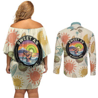 NZ Slang Sweet As Kiwi Shaka Sign Couples Matching Off Shoulder Short Dress and Long Sleeve Button Shirt New Zealand Surfboards Sun and Tropical Beach Retro TS04 - Polynesian Pride
