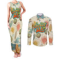 NZ Slang Sweet As Kiwi Shaka Sign Couples Matching Tank Maxi Dress and Long Sleeve Button Shirt New Zealand Surfboards Sun and Tropical Beach Retro TS04 Beige - Polynesian Pride