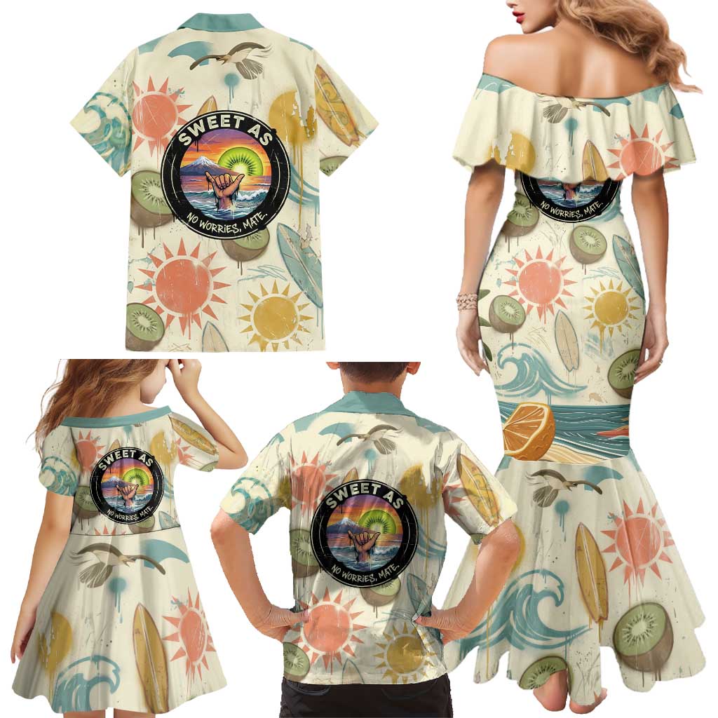 NZ Slang Sweet As Kiwi Shaka Sign Family Matching Mermaid Dress and Hawaiian Shirt New Zealand Surfboards Sun and Tropical Beach Retro TS04 - Polynesian Pride