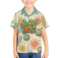 NZ Slang Sweet As Kiwi Shaka Sign Family Matching Off The Shoulder Long Sleeve Dress and Hawaiian Shirt New Zealand Surfboards Sun and Tropical Beach Retro TS04 Son's Shirt Beige - Polynesian Pride